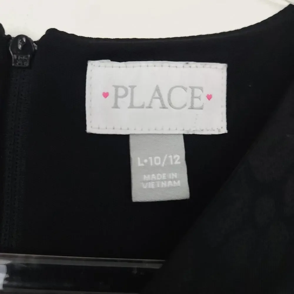 Children's Place Black Dress Large 10-12 Tonal Leopard Print Sleeveless, Zip Up